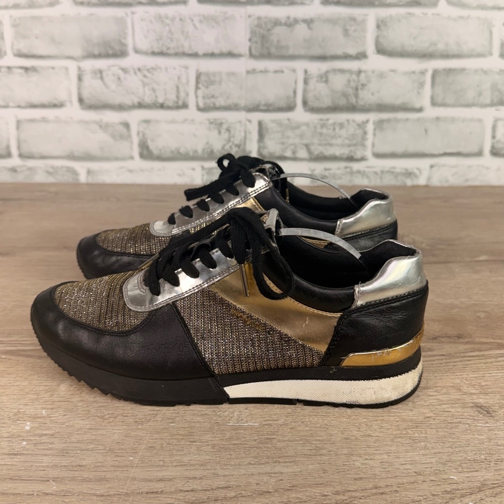 Michael Michael Kors Allie Trainer Metallic Mixed Media Black Womens 8